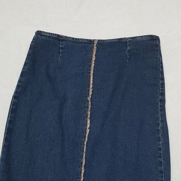 RARE Vintage Clothes Compact Raw Cut Midi Stretchy Ombre Denim Mermaid Skirt Med - Picture 11 of 15